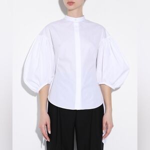 ALEXANDER MCQUEEN Puff Sleeve Cotton Peplum White Shirt IT 40 US 4 Org $1,290